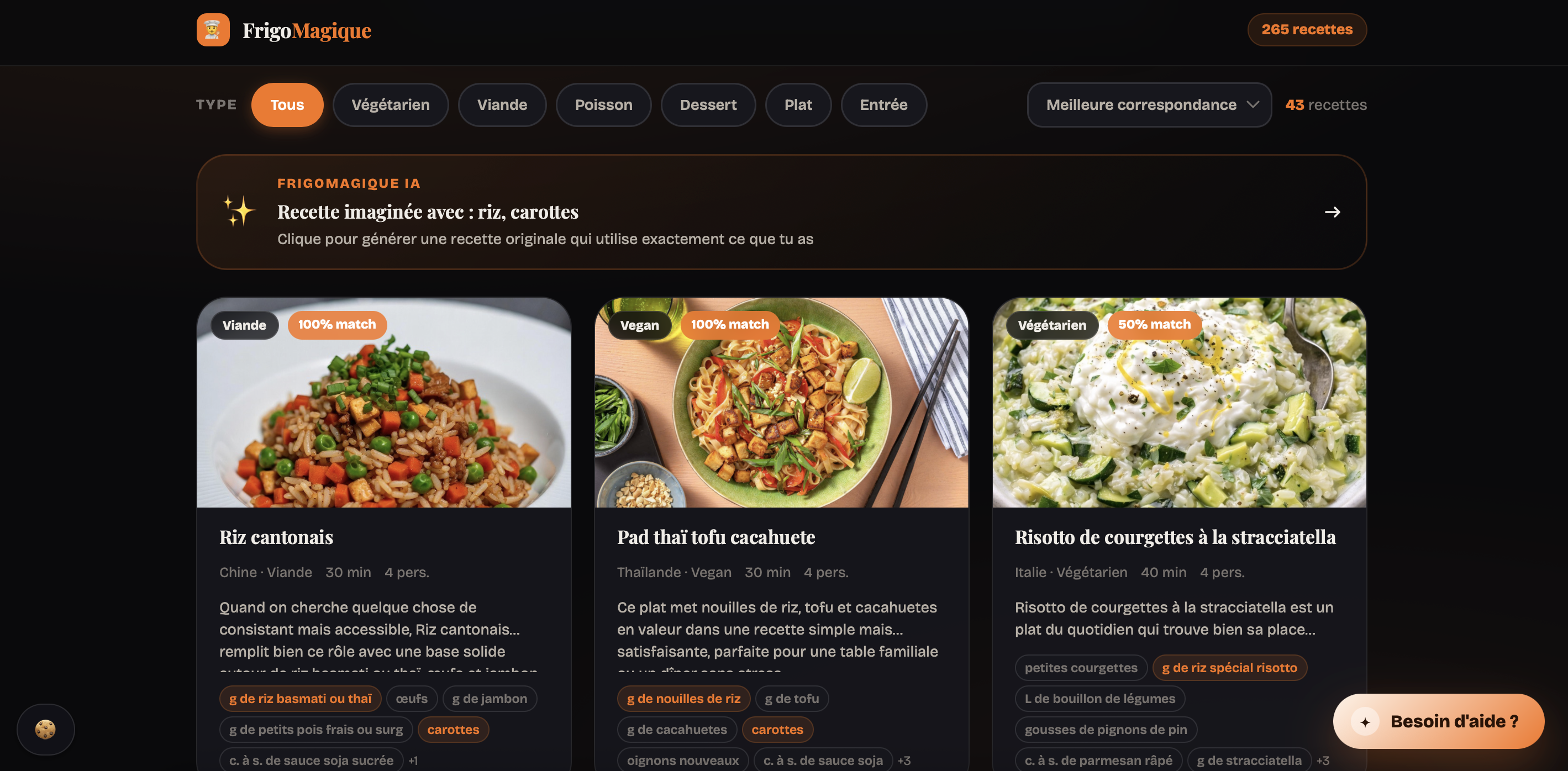 Liste de recettes du site Frigo Magique