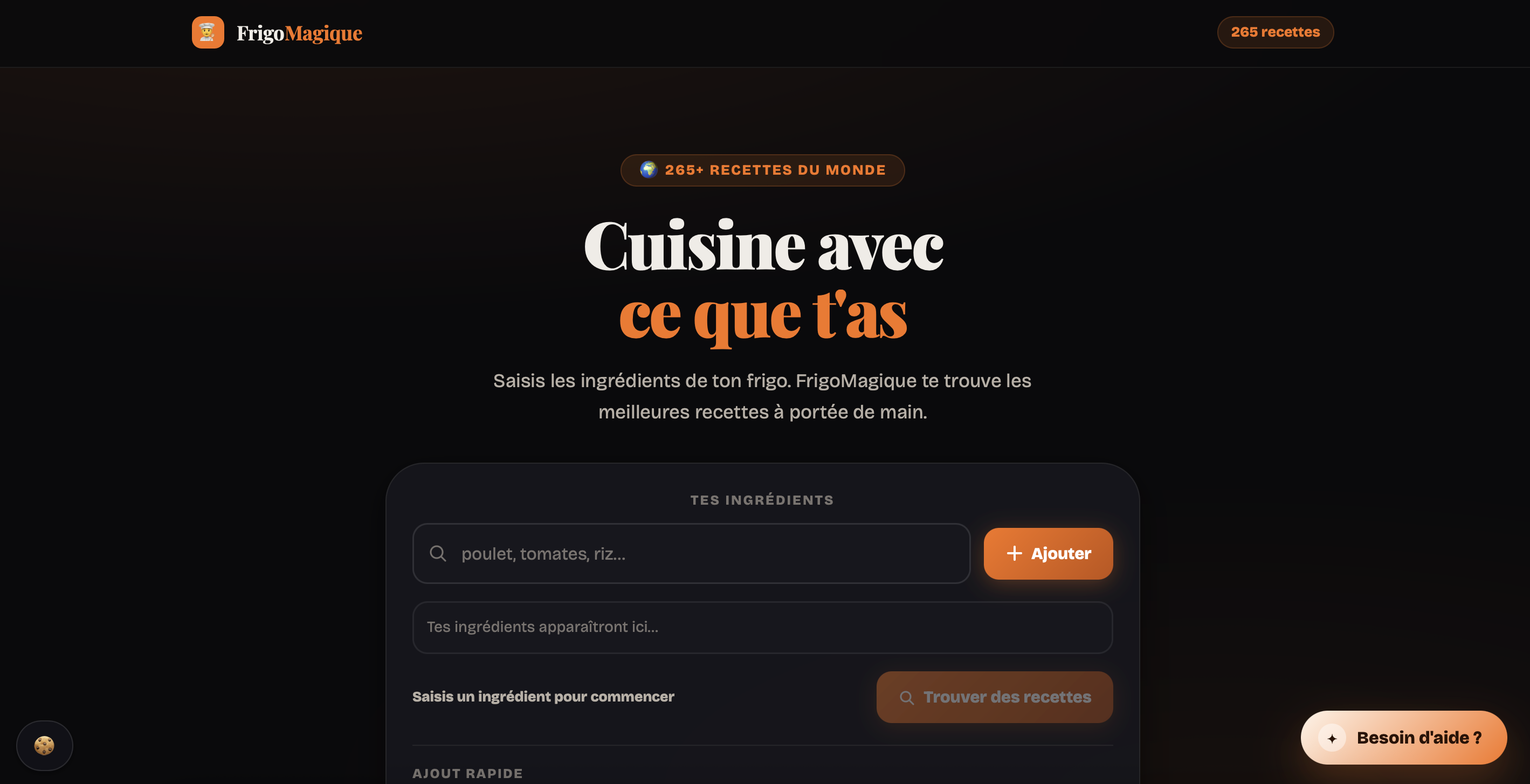 Page principale du site Frigo Magique