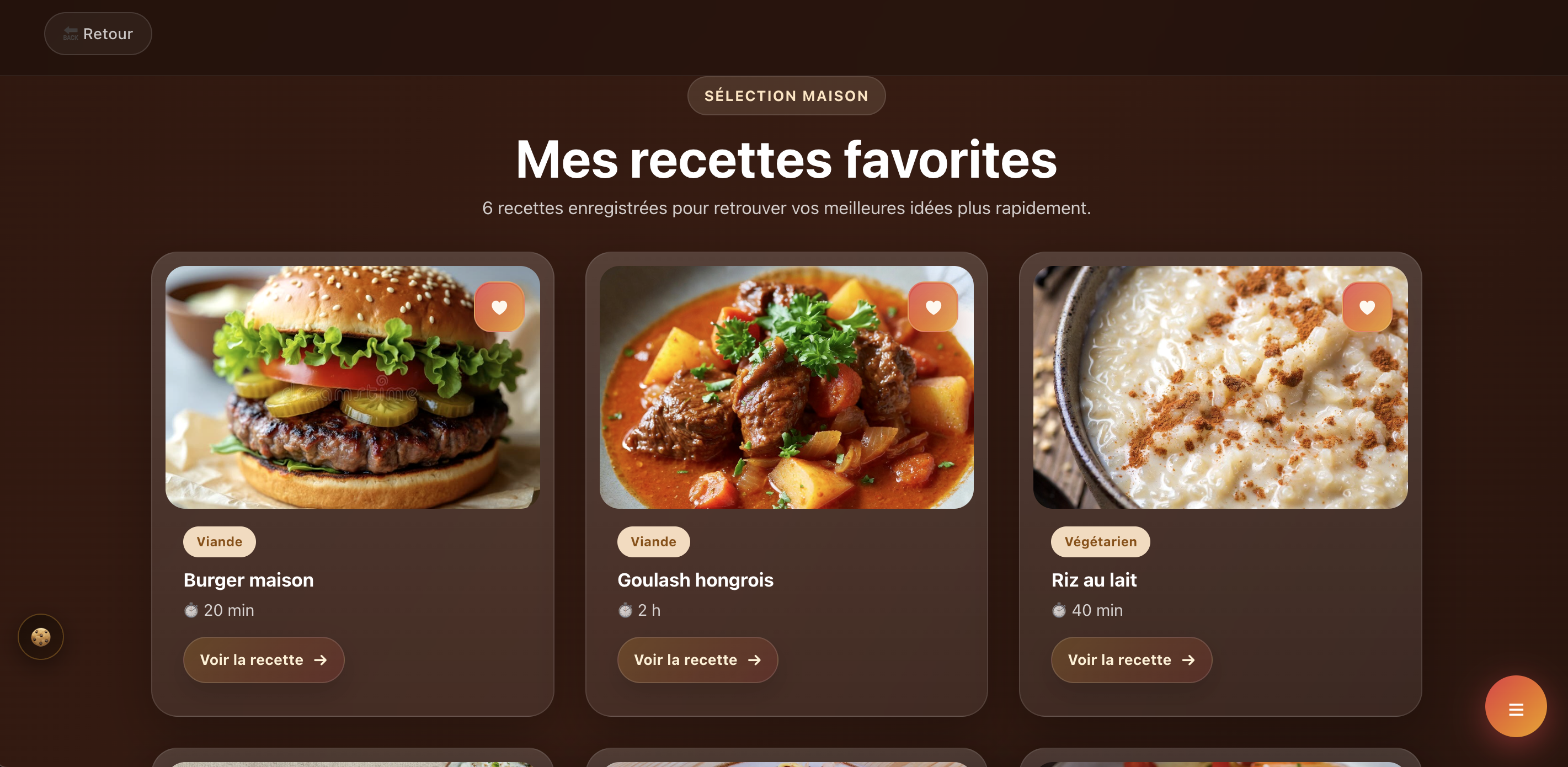 Page des recettes favorites sur Gourmandises Maison