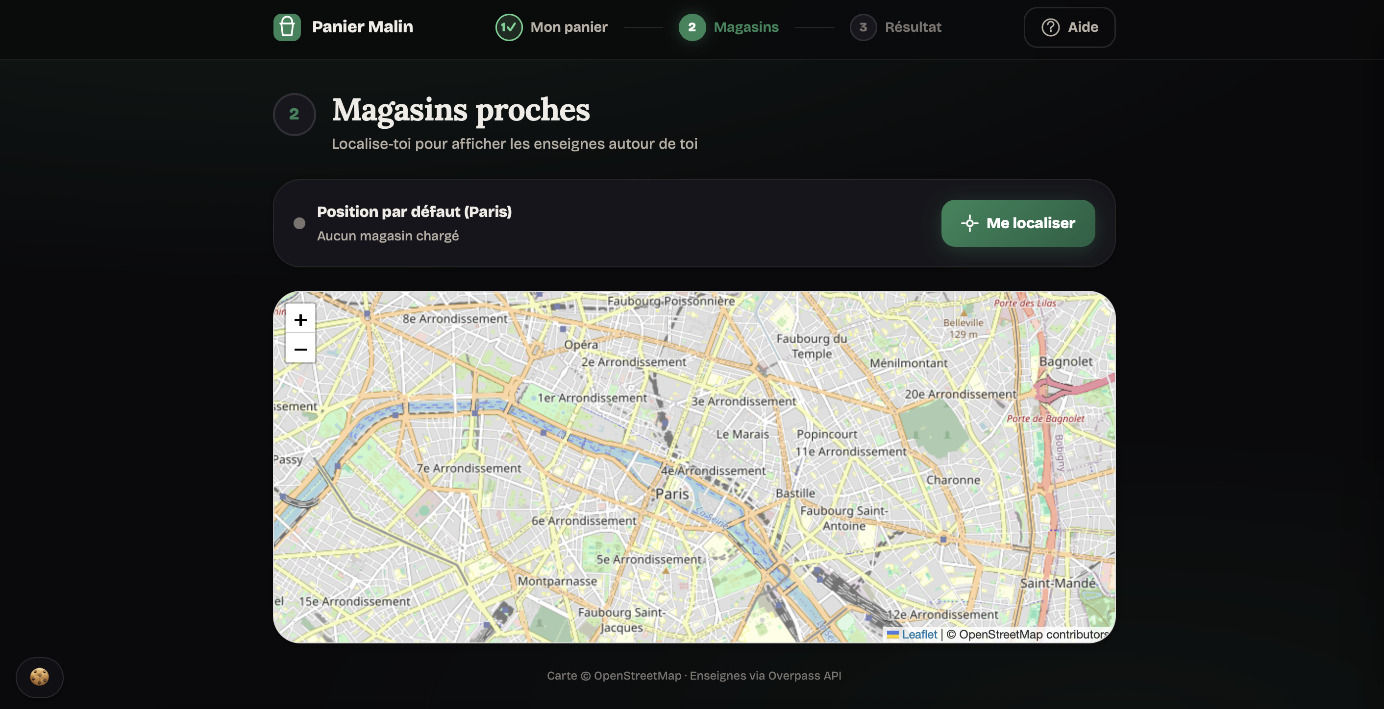 Carte des magasins sur Panier Malin